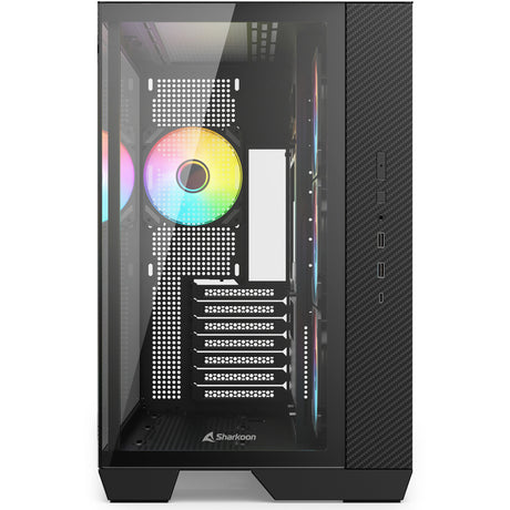 Sharkoon stål haj midi tårnhus (sort | 2x USB-A | 1x USB-C | RGB | hærdet glas)
