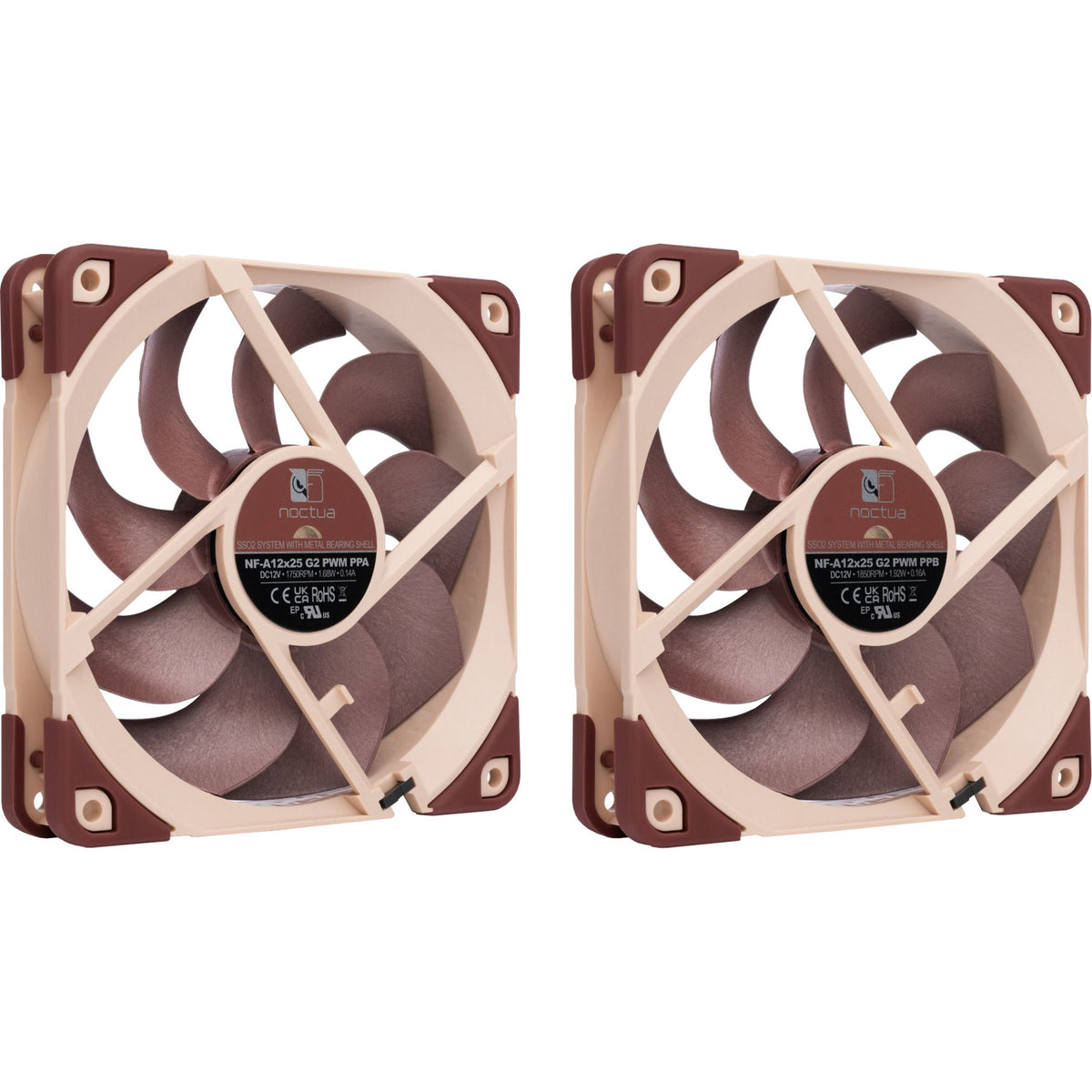 Noctua nf-a12x25 g2 pwm sx2-pp blæsere (brune, 2 stk., 120 x 120 x 25 mm)