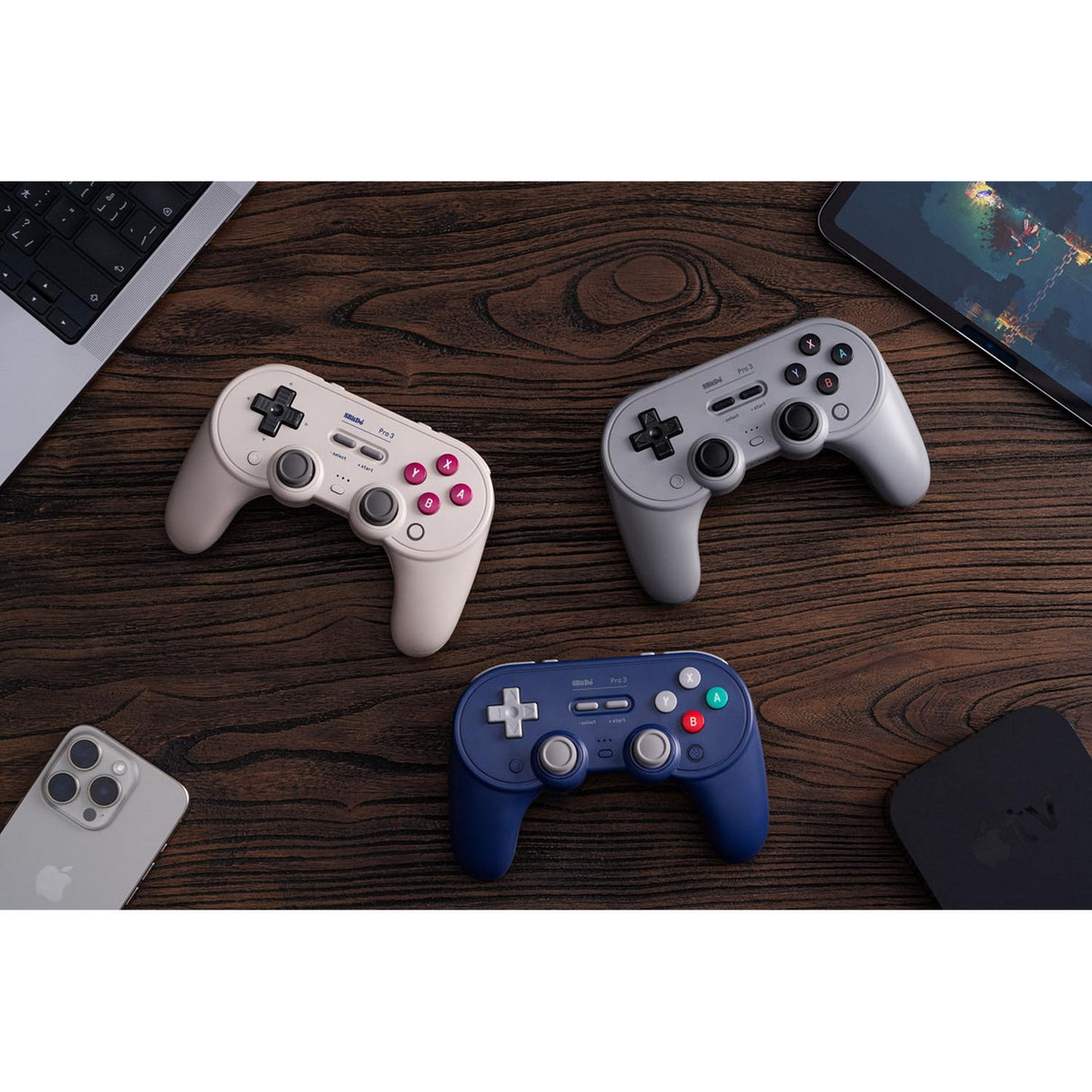 8bitdo pro 3 bluetooth gamepad (lyse grå rød, switch 1 2, pc, android, 2,4 ghz bluetooth usb)