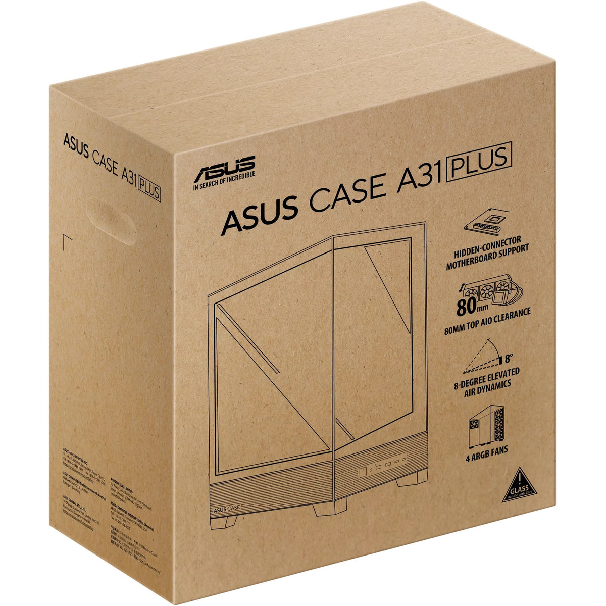 Asus a31 plus midi tårnhus (sort | 2x USB-A | 2x USB-C | hærdet glas)