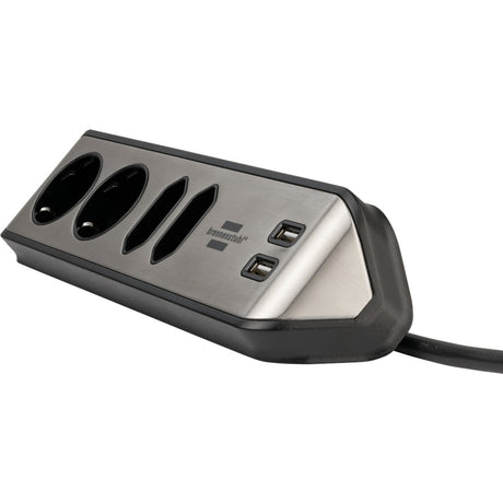 Brennerstuhl ®estilo hjørne tilslutningsboks med USB-opladningsfunktion 4-vejs 2x beskyttelsesstik 2x euro sølv sort