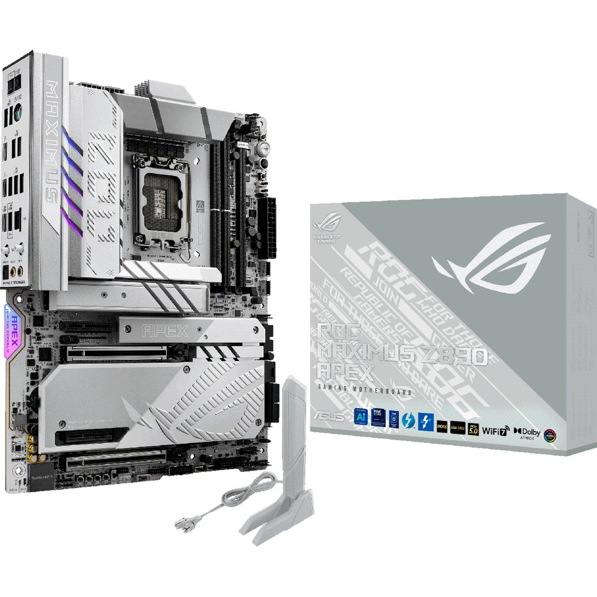 Asus Rrog Maximus Z890 Apex Socket 1851 bundkort (RAID, 5GB-LAN, Wi-Fi 7, BT, lyd, ATX)