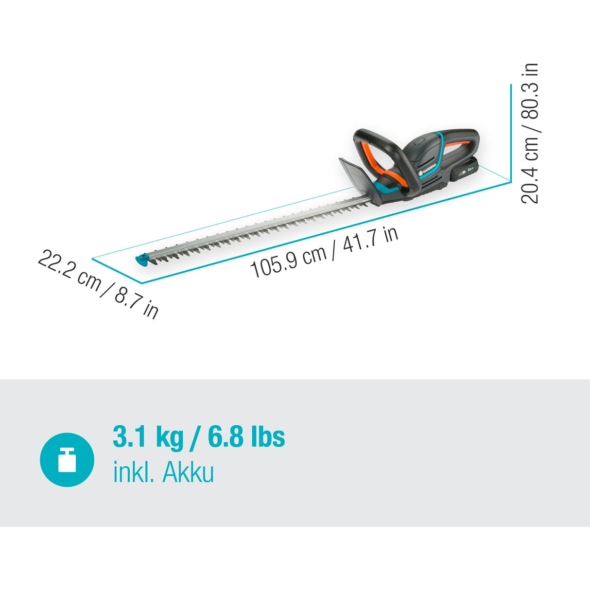 Gardena batteri hækkeklipper comfortcut 60 18v p4a sæt (grå turkis, 14731-20, batteri medfølger)