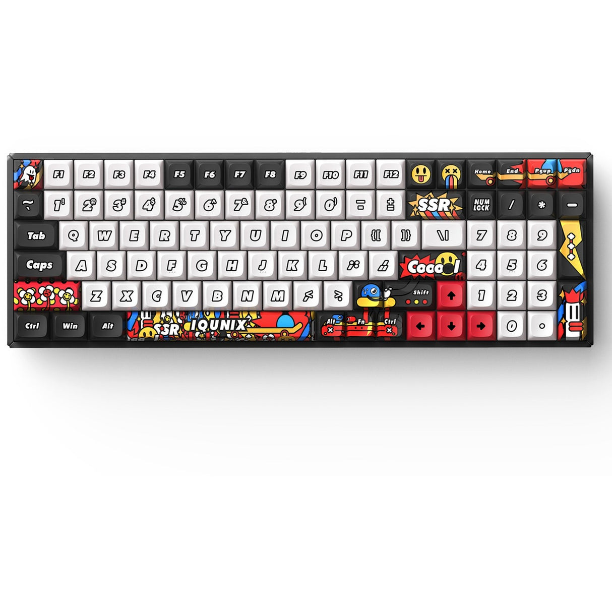 Iqunix f97 graffiti-dagbog trådløst mekanisk tastatur (sort, us-layout (qwerty), cherry mx brown, 96%, rgb-lysdioder, hot-swappable, pbt, 2.4ghz | bluetooth 5.1 | usb-c)