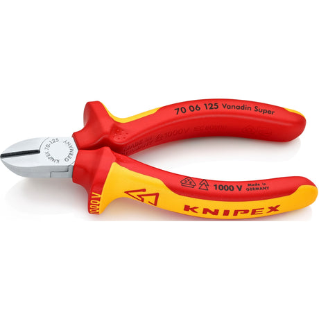Knipex sideskæretang forkromet isoleret med flerkomponenthåndtag, VDE-testet 125 mm - 7006125