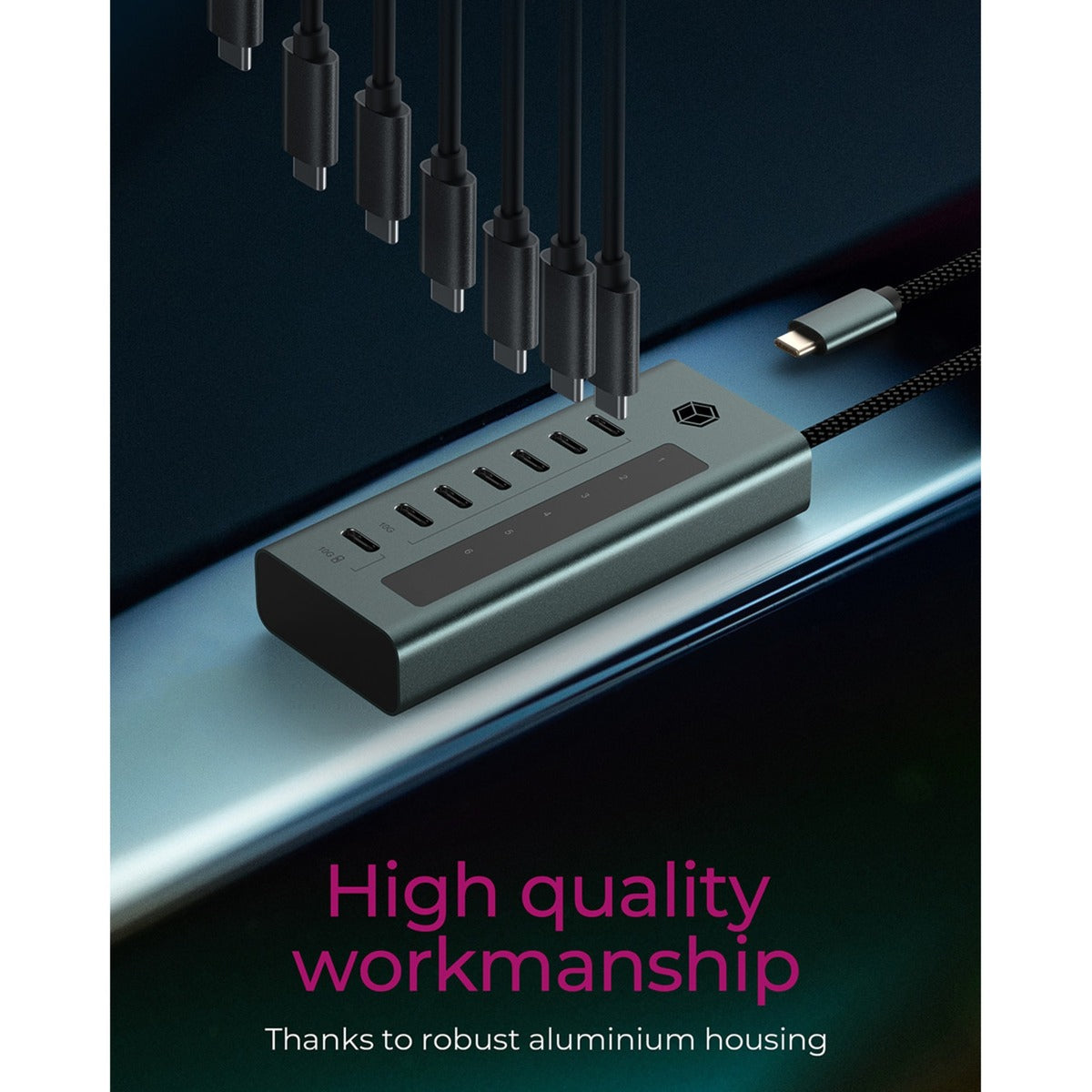 Icy box 7-ports USB-C 3.2 gen 2 USB hub (blå-grå)