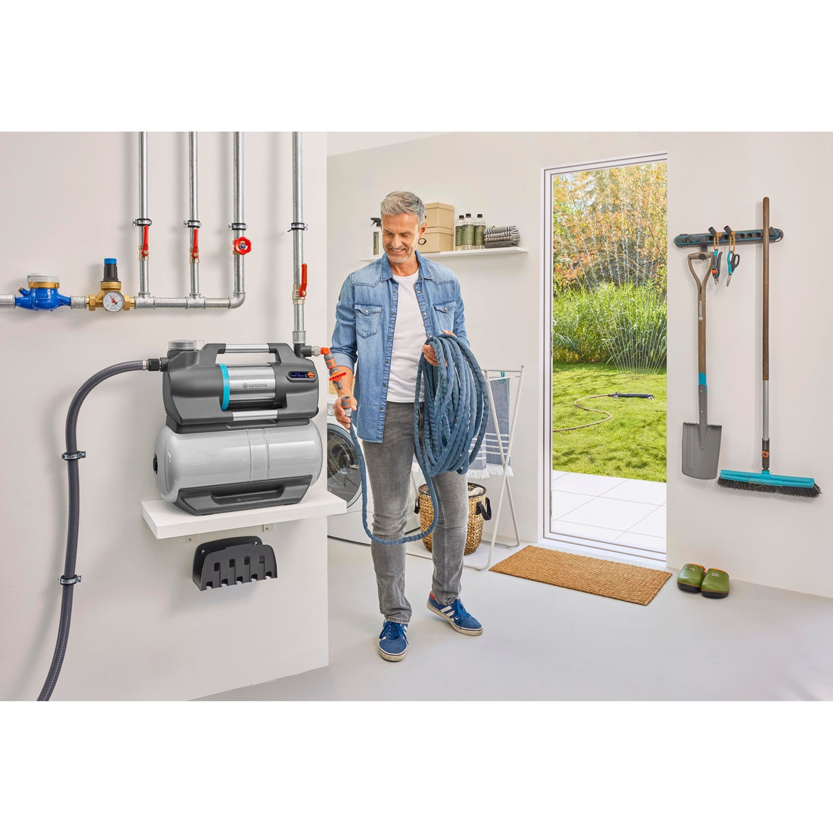 Gardena trykpumpe 5600 silentcomfort (grå rustfrit stål, Bluetooth)