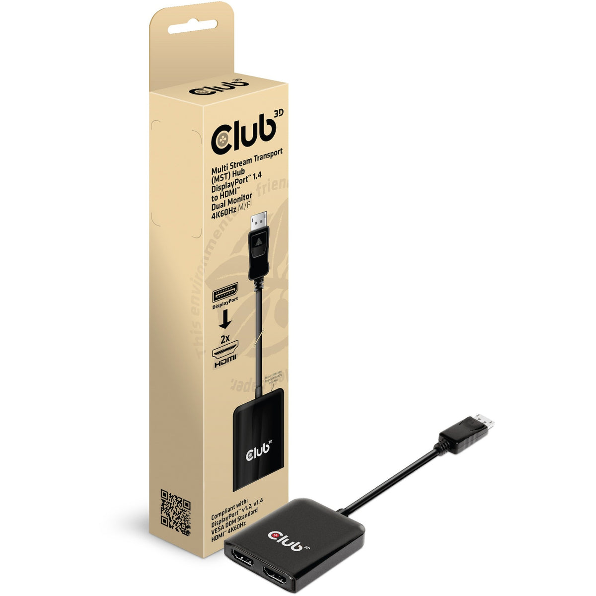 Club 3D Multi Stream Transport Hub DisplayPort 1,4 til 2x HDMI Dual Monitor 4K60Hz Adapter (sort)