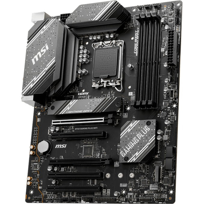 MSI B760 Gaming Plus Wi-Fi Socket 1700 bundkort (grå sort, RAID, 2,5 GB LAN, Wi-Fi 6e, BT, lyd, ATX)