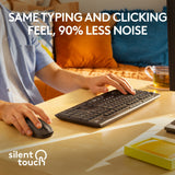 Logitech mk295 lydløst trådløst tastatur og mus combo desktop sæt (sort, us-internationalt layout (qwerty), 100%)