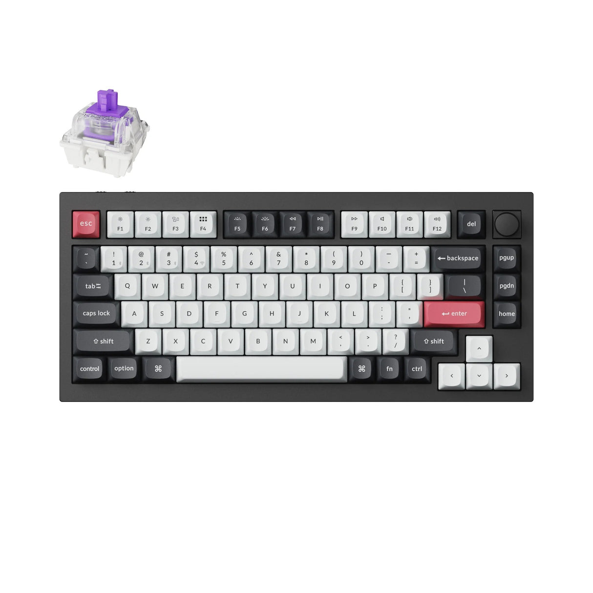 Keychron Q1 HE-M1 RGB mekanisk tastatur (sort, amerikansk layout (QWERTY), Gateron dobbeltskinne magnetisk tåge, 75%, hot-swappable, RGB LED'er, osa double-shot PBT keycaps, USB-C | 2,4 GHz | Bluetooth, knap)