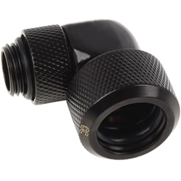 Alphacool eiszapfen 16 mm hårdt rør kompressionsfitting 90° drejelig G1 4 tilslutning (sort, riflet, dyb sort)
