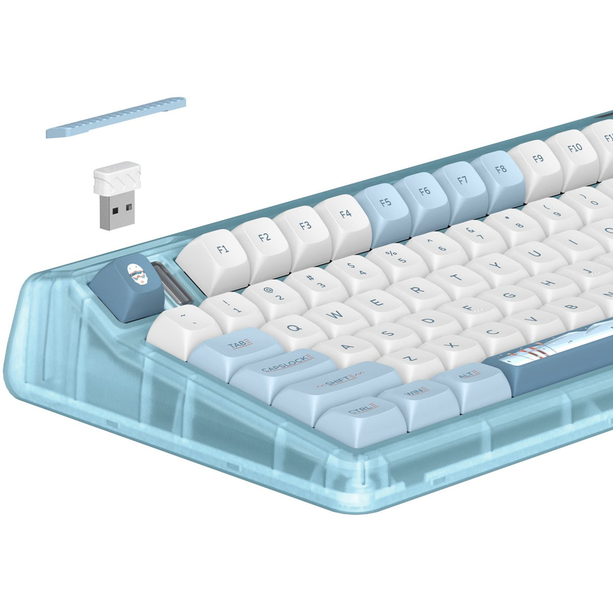 Iqunix OG80 wintertide trådløst mekanisk tastatur (lyseblåt, amerikansk layout (QWERTY), Iqunix Moonstone Turbo, 80% (TKL), RGB LED'er, hot-swappable, PBT, 2.4GHz | Bluetooth 5.1 | USB-C)