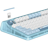 Iqunix OG80 wintertide trådløst mekanisk tastatur (lyseblåt, amerikansk layout (QWERTY), Iqunix Moonstone Turbo, 80% (TKL), RGB LED'er, hot-swappable, PBT, 2.4GHz | Bluetooth 5.1 | USB-C)