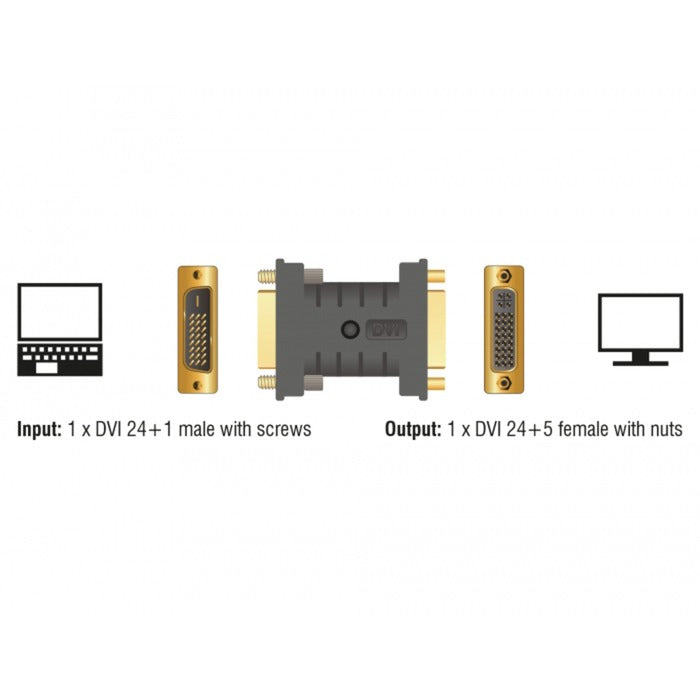Delock dvi 24+1 han- til dvi 24+5 hun-adapter (sort)