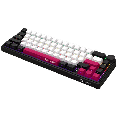 Lorgar kbp70mw rgb mekanisk gaming-tastatur (sort, us-layout (qwerty), logar giftig lilla, 65%, rgb, hot-swappable, pbt double-shot, bluetooth | 2,4ghz | usb)