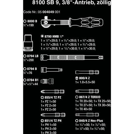 Wera 8100 sb 9 zyklop speed skraldesæt værktøjssæt (sort grøn, 29 dele, speed skralde med drejehoved)