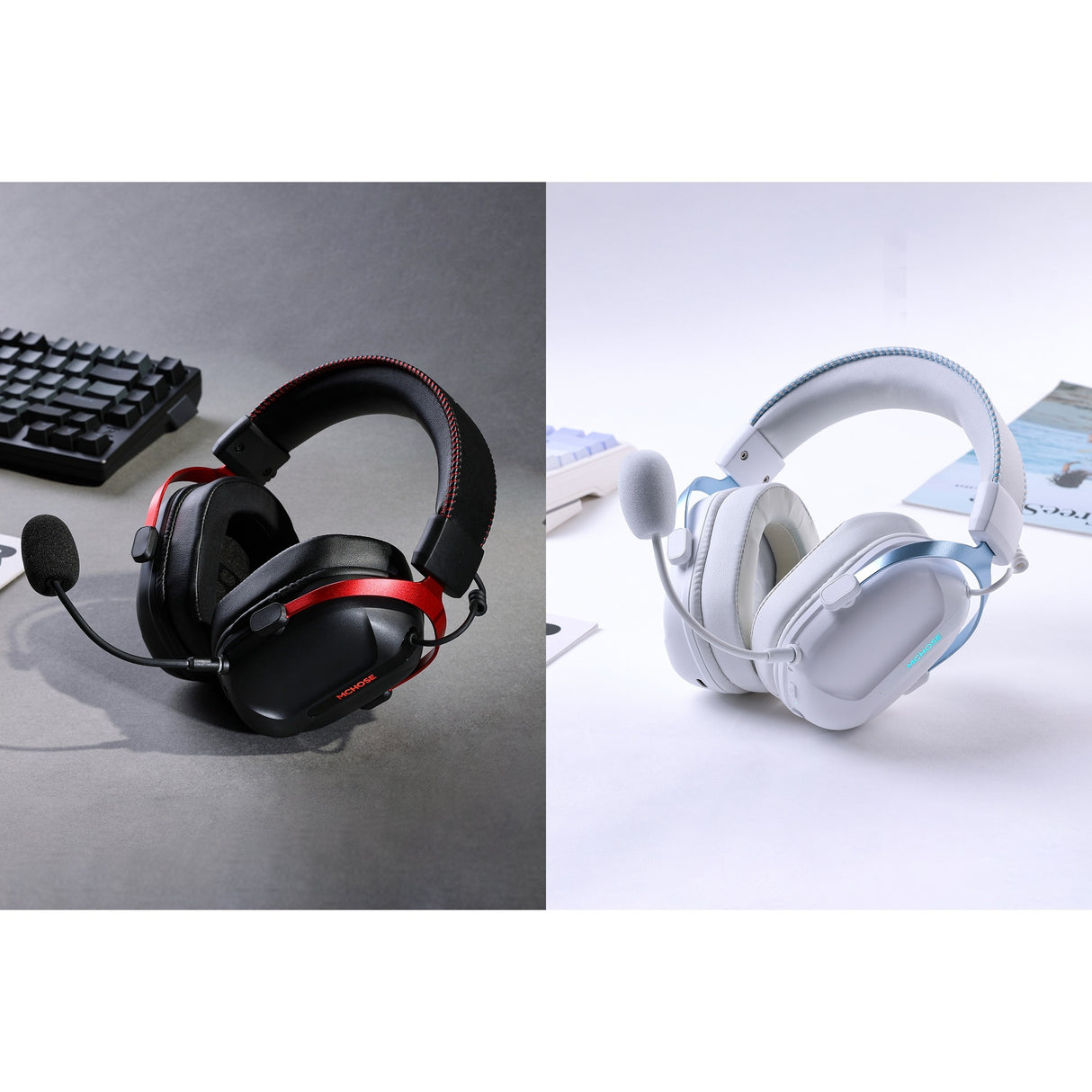 Mchose s9 pro trådløst over-ear gaming headset (sort rød, pc laptop playstation switch smartphone, 2,4 g bluetooth kablet type-c)