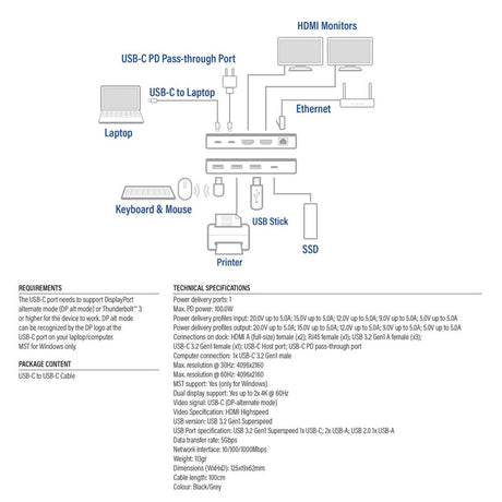 Act tilslutning USB-C 4K MST dockingstation (sort grå)