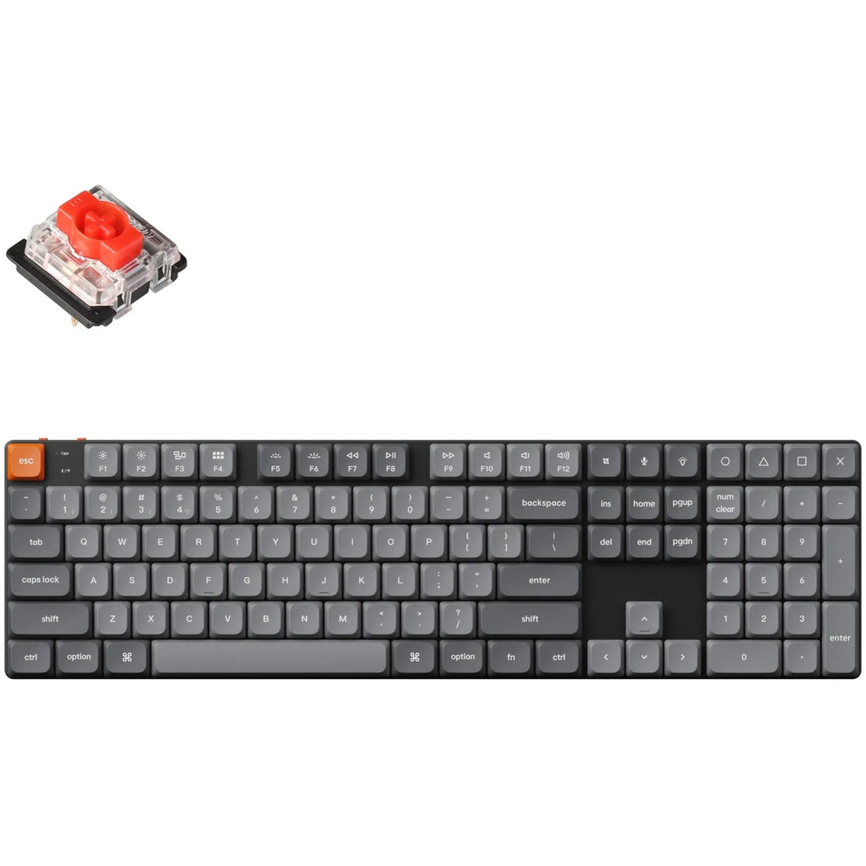 Keychron k5 max-b1 rgb mekanisk tastatur (sort, us layout (qwerty), gateron lavprofil 2.0 mekanisk rød, 100%, rgb lysdioder, double-shot pbt, 2.4ghz | bluetooth 5.1 | usb-c)