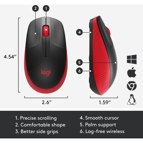 Logitech m190 trådløs mus i fuld størrelse (rød, 1000 dpi)