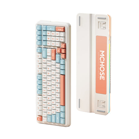 Mchose K99 Horizon Orange Hyacinth trådløs pakningsmontering mekanisk RGB-tastatur (hvid, amerikansk layout (Qwerty), KTT Hyacinth, RGB, Hot Swap, Double-Shot PBT, trådløs | Bluetooth | USB-C)