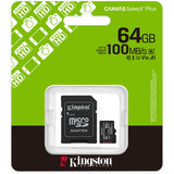 Kingston Canvas Select Plus 64 GB MicroSDXC-hukommelseskort (sort, UHS-I U1, Class 10, V10, inkl. SD-adapter)