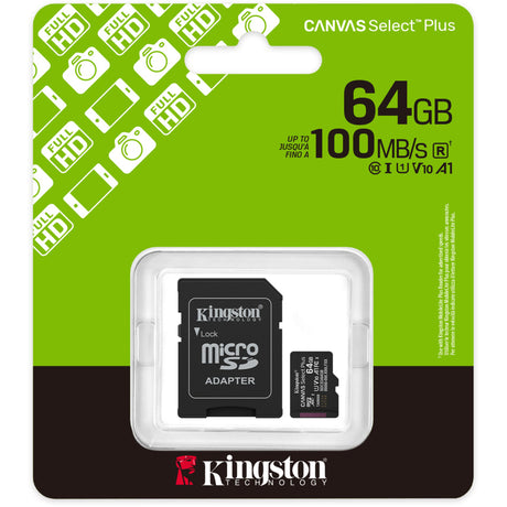 Kingston Canvas Select Plus 64 GB MicroSDXC-hukommelseskort (sort, UHS-I U1, Class 10, V10, inkl. SD-adapter)