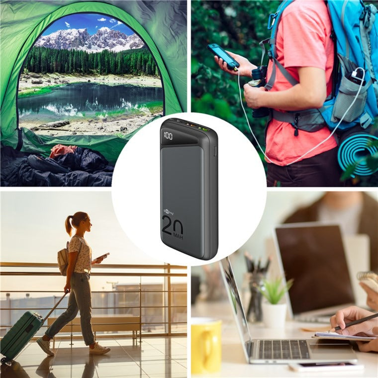 Goobay hurtigopladning powerbank 20.000 mah - 74 wh (sort, USB-C PD, QC 3.0)