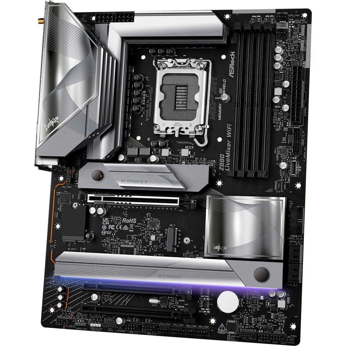 Asrock Z890 Live Mixer WiFi Socket 1851 bundkort (sort, RAID, 2,5 GB-LAN, Wi-Fi 7, BT, lyd, ATX)