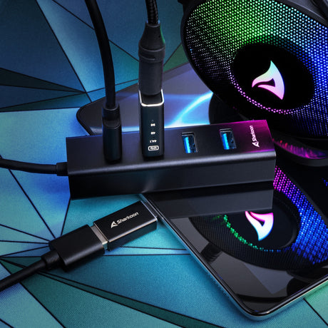 Sharkoon 4-ports USB 3.2 gen 1 aluminium USB hub (sort)