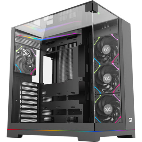 Xyz PC Gear Tesseract A-RGB Midi Tower-hus (sort | 2x USB-A | 1x USB-C | RGB | Hærdet glas)