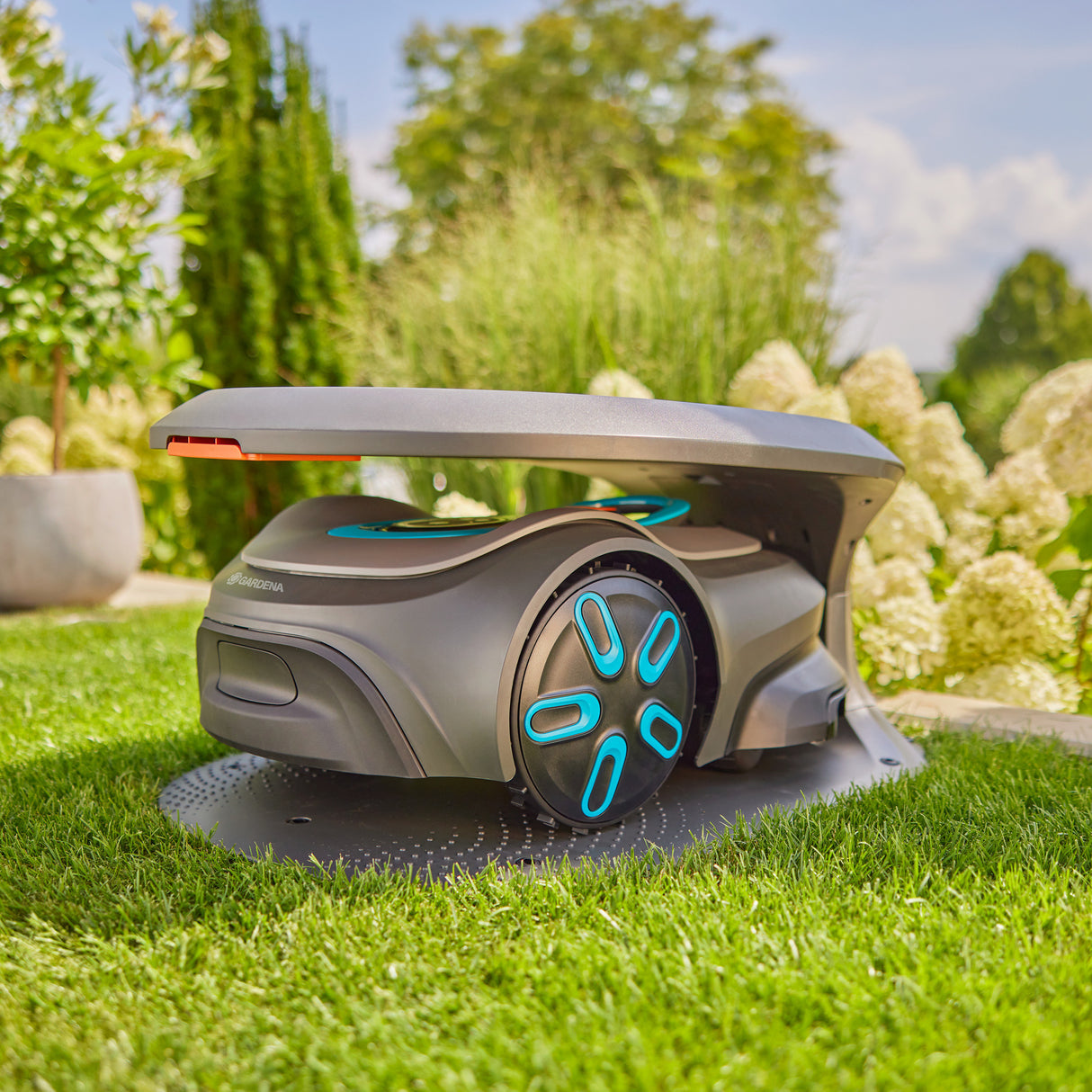 Gardena Sileno robotplæneklippergarage til Sileno Pro Max Free baldakin (grå orange)