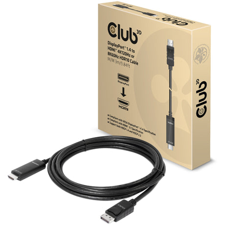 Club 3D-skærmport 1.4 > HDMI-kabel (sort, 3 meter, 4K 120Hz, 8K 60Hz)