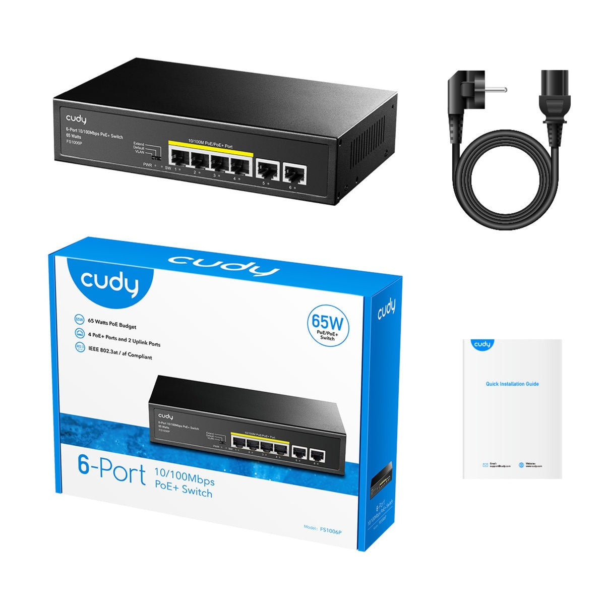 Cudy 6-ports 10 100m poe+ switch (sort)