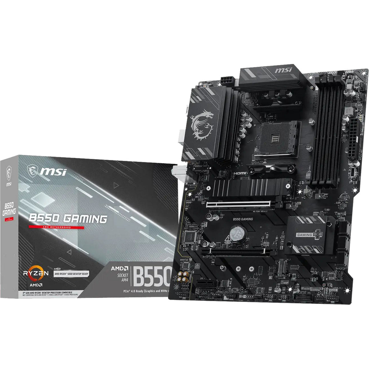 Msi b550 gaming socket am4 moederbord (zwart zilver, raid, gb-lan, sound, atx)