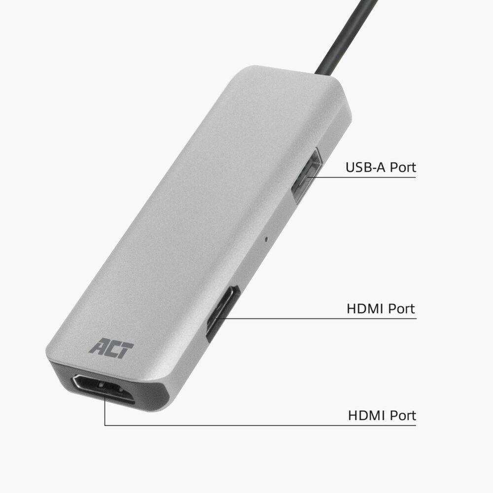 Akt-tilslutning USB-C 4K multiport-adapter til 2 HDMI-skærme, USB-A-dataport (aluminium)