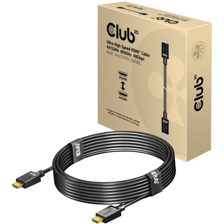 Club 3D ultra højhastigheds HDMI 2.1 han-han-kabel (sort, 4 meter, 4K 120Hz, 8K 60Hz, 48Gbps)