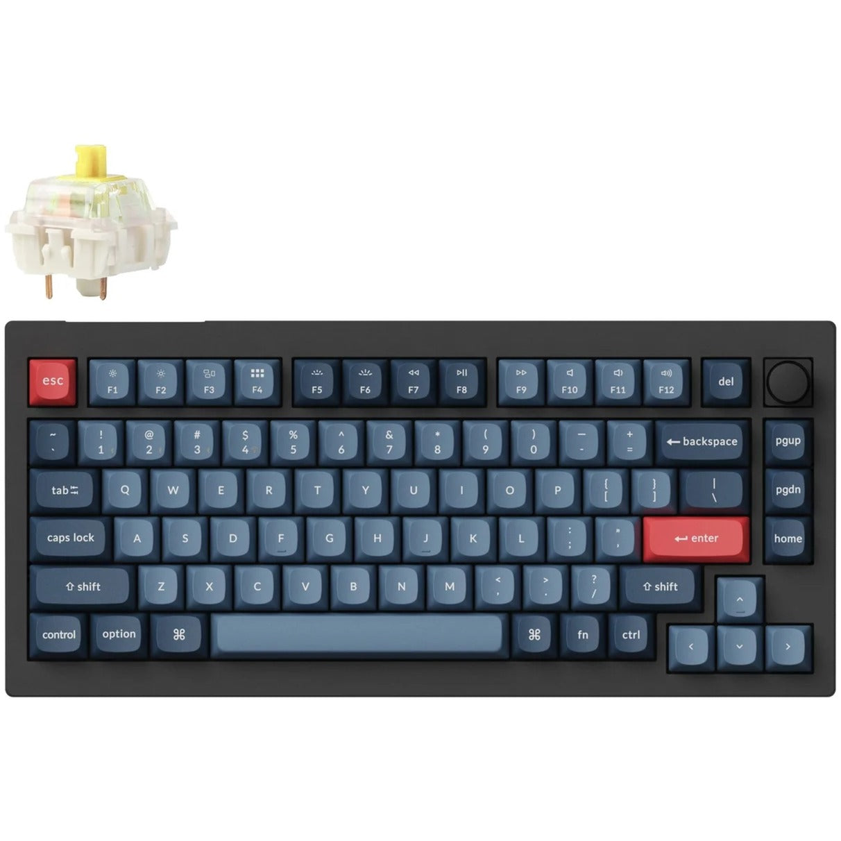 Keychron v1 max-d4 rgb mekanisk tastatur (sort, us layout (qwerty), gateron jupiter banana, 75%, rgb lysdioder, double-shot pbt, hot swap, 2,4 ghz | bluetooth | usb-c, knap)