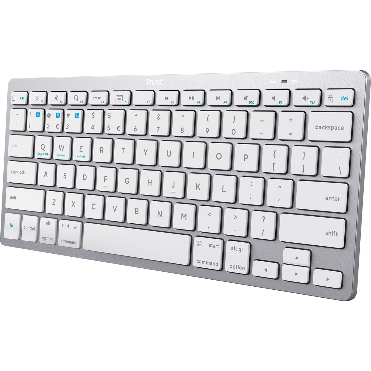 Stol på trådløst Bluetooth-tastatur (grå, amerikansk layout (QWERTY), saksekontakter, 85 %, Bluetooth 4.0)