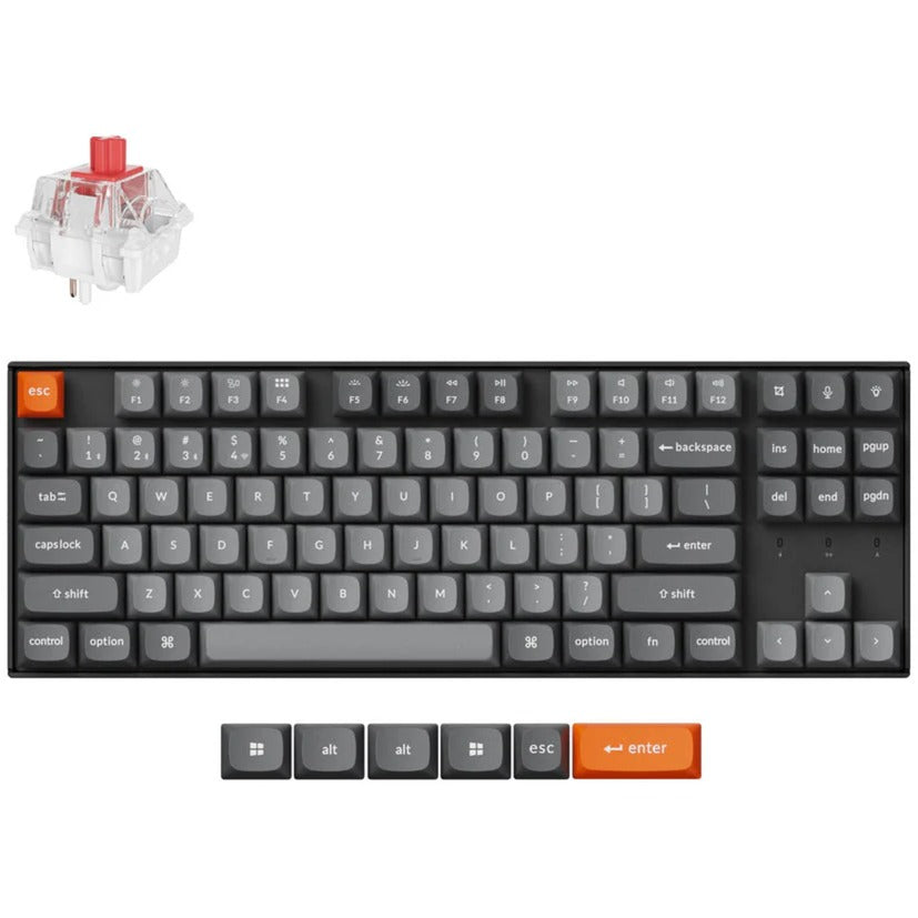 Keychron k8 max-h1 rgb mekanisk tastatur (sort, us-layout (qwerty), super rød, 80% (tkl), rgb lysdioder, osa double-shot pbt, hot swap, usb-c | 2.4 ghz | bluetooth 5.1)