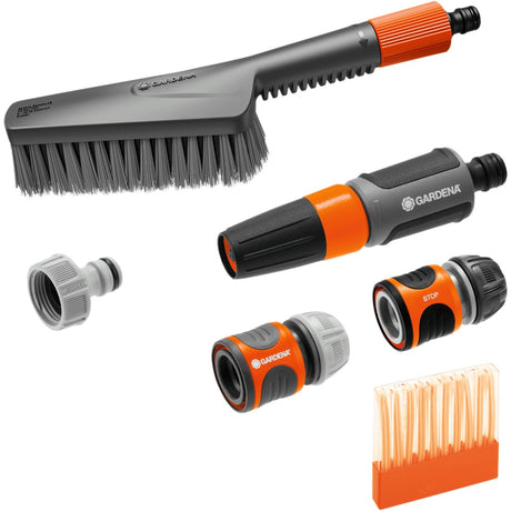 Gardena cleansystem rengøringssæt med børstes bløde sæbestykker og stik til vaskebørste (grå orange, 18862-20)