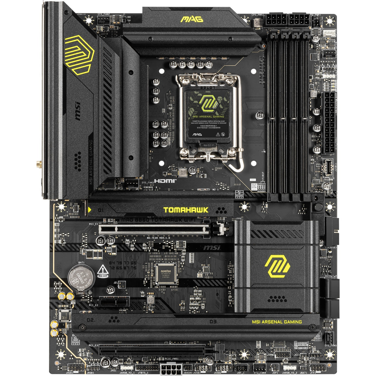 MSI Mag B860 Tomahawk WiFi Socket 1851 bundkort (RAID, 5GB-LAN, WiFi 7, BT, lyd, ATX)