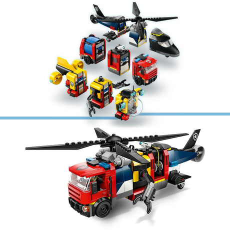 Lego city - helikopter, brandbil og ubåd remix byggelegetøj (60462 | sæt med 3 modulære køretøjer)