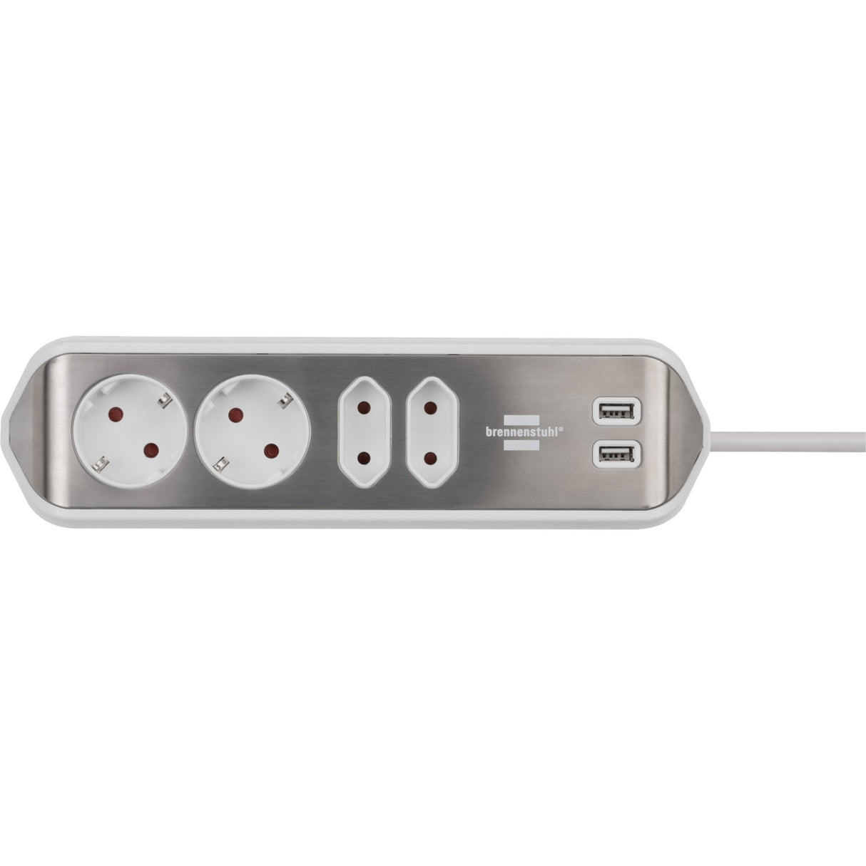 Brennerstuhl ®estilo hjørne tilslutningsboks med USB-opladningsfunktion 4-vejs 2x beskyttelsesstik 2x euro sølv hvid