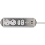 Brennerstuhl ®estilo hjørne tilslutningsboks med USB-opladningsfunktion 4-vejs 2x beskyttelsesstik 2x euro sølv hvid