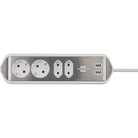 Brennerstuhl ®estilo hjørne tilslutningsboks med USB-opladningsfunktion 4-vejs 2x beskyttelsesstik 2x euro sølv hvid