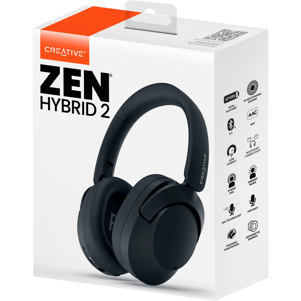 Creative Zen Hybrid 2 over-ear hovedtelefoner (sort, Bluetooth 5.2, USB-C, hybrid ANC)