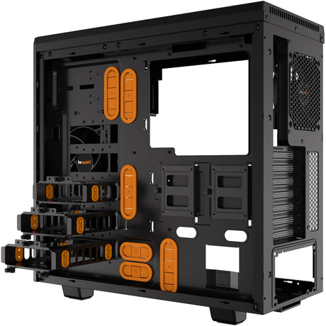 Vær stille! pure base 600 vindue midi tårnhus (sort orange | 2x USB-A | hærdet glas)