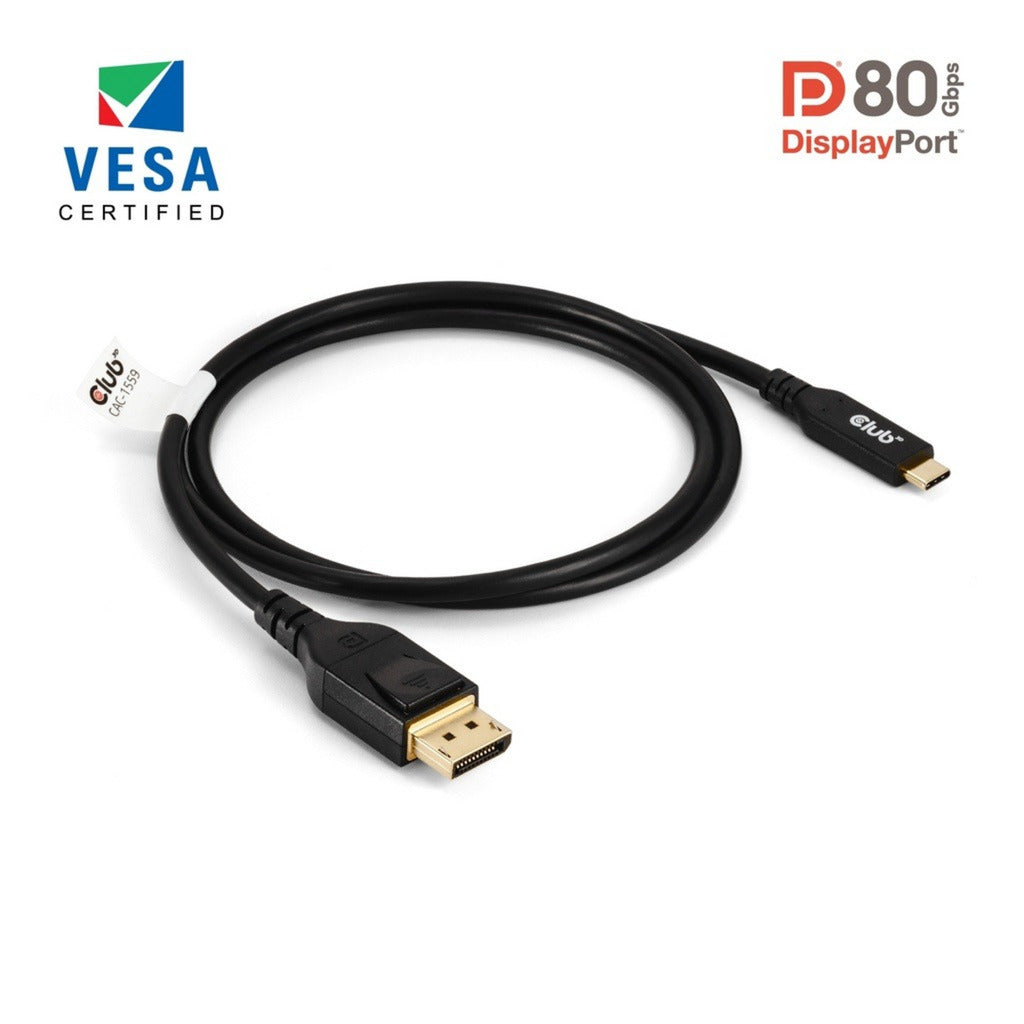 Club 3D USB-C til DisplayPort DP80 tovejsadapter (sort, 1 meter, VESA-certificeret)